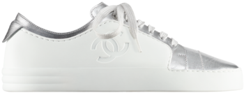 Chanel Silver/white Iridescent Goatskin Sneakers - Sneakers (564x720), Png Download