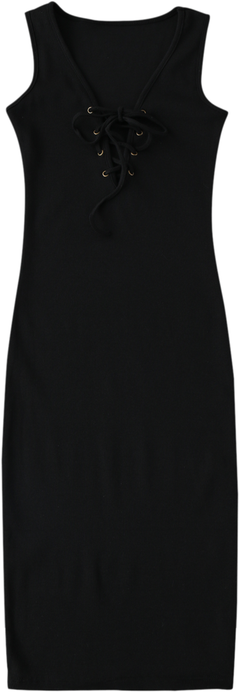 Black Lace Up Ribbed Bodycon Dress - Looks Vestido Tubinho Preto Risca De Giz (770x1024), Png Download