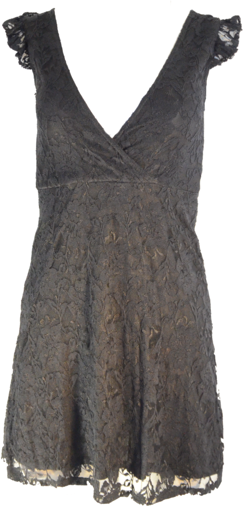 Black Lace Ruffle Sleeve Dress - Little Black Dress (519x1023), Png Download