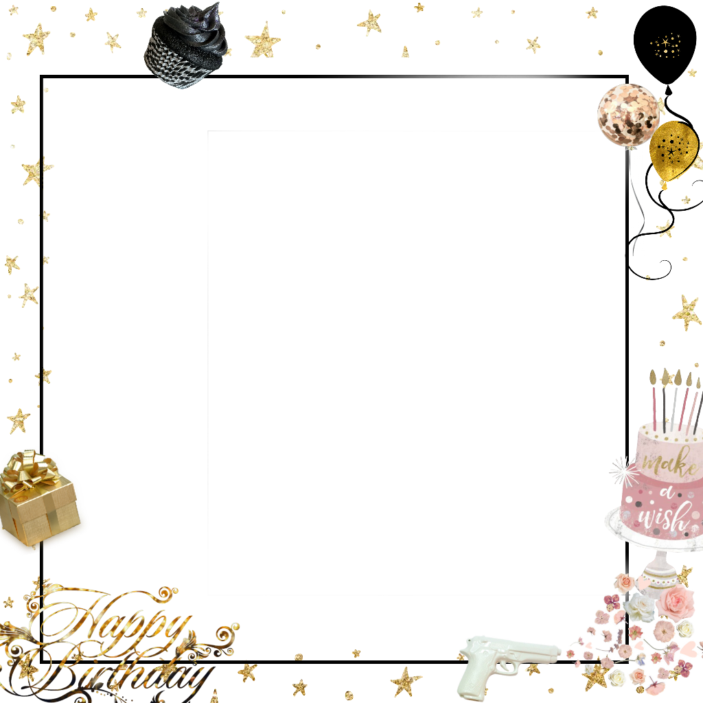 Birthday Frame Stars Balloon Present Gold White Glitter - Picture Frame (1024x1024), Png Download