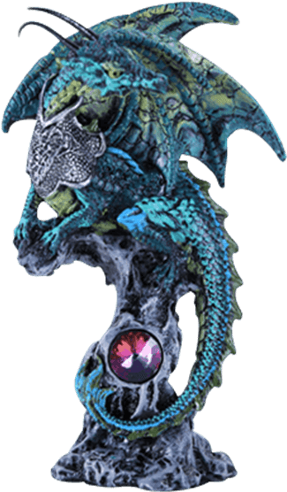 Jeweled Blue Dragon Statue - Dragon Perched (555x555), Png Download