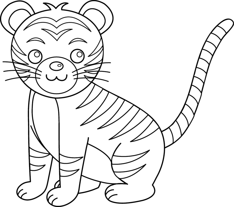 Cub Clipart Black And White - Cute Tiger Clip Art Black And White (550x485), Png Download