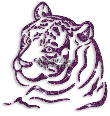 Cute Purple Tiger Head Glitter Iron On Transfer - Tattoo (450x450), Png Download