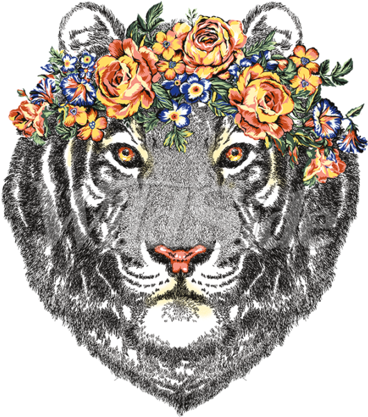 Tiger Head With Flowers - Siberian Tiger (600x600), Png Download