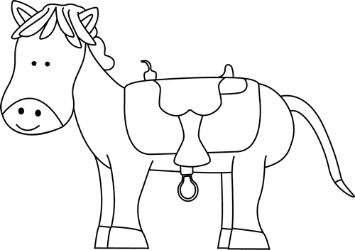 Black And White Black And White Horse With Saddle - Clip Art Black And White Images Horse (500x352), Png Download