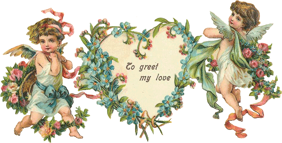 Vintage Image To Greet My Love Cupids With Heart Frame - Angels With A Heart (954x492), Png Download