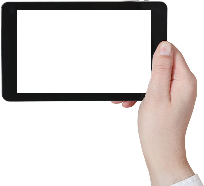Holding A Tablet Png (858x785), Png Download
