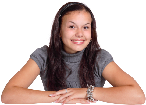 Young Attractive Woman Sitting At The Desk Png Image - Young Girl Png (500x371), Png Download