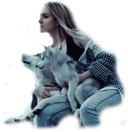 Girl With Wolves 2 - 3 Wolves And 2 Girls (520x538), Png Download