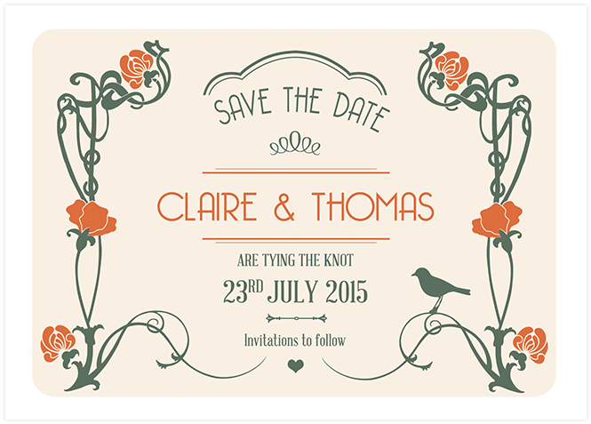 Savethedate Art Deco Pepperandjoy Front Uk - Art Nouveau Save The Date (700x700), Png Download