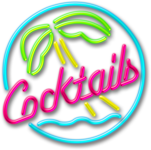 Neon Cocktails - Cocktails Neon Sign Png (601x600), Png Download