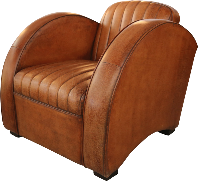 Art Deco Round Arm Chair In Distressed Leather - Art Deco Arm Chair (800x800), Png Download