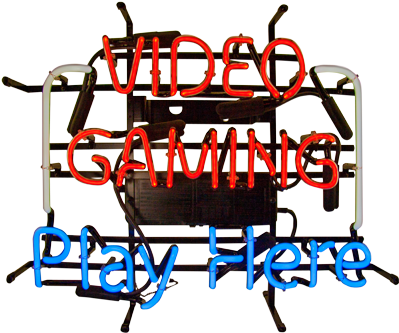 Neon Sign "video Gaming, Play Here" (400x400), Png Download
