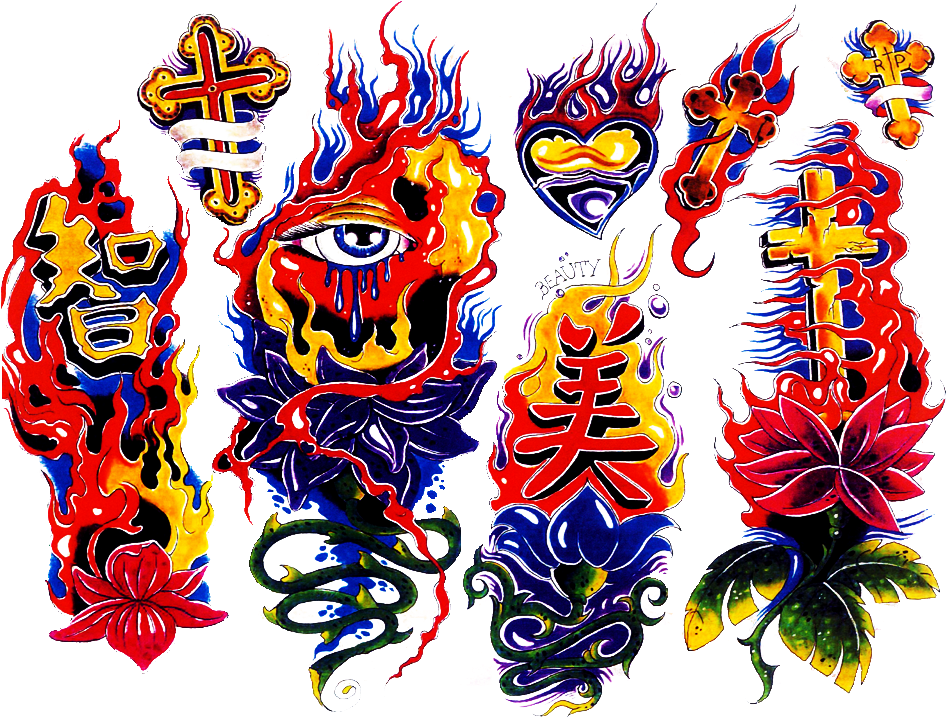 Colored Tattoo Shape 007 - Gary Davis Tattoo Flash (1024x768), Png Download