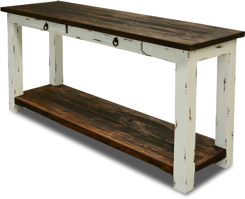 Cottage Rustic Sofa Table Distressed White - Shelf (1000x896), Png Download