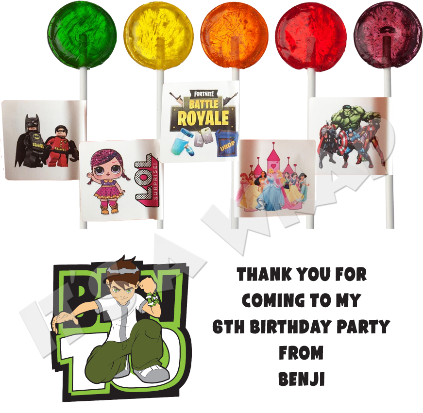 Ben 10 Lollipop Stick Labels - Lollipop Candy (886x886), Png Download