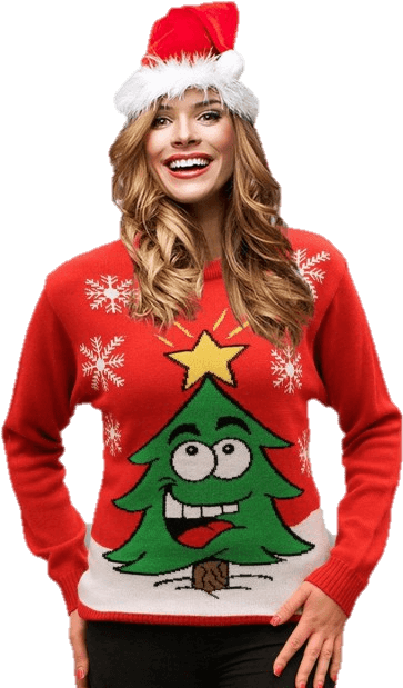 Jersey Navideño Mujer Árbol De Navidad Sonriente Rojo - Bluzy Świąteczne Dla Par (640x640), Png Download