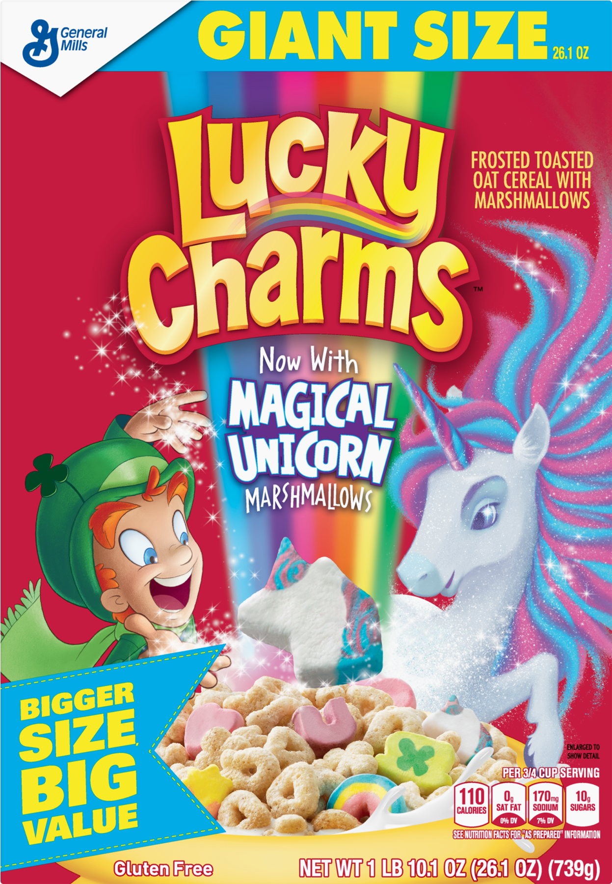 Lucky Charms, Gluten Free, Breakfast Cereal, Giant - Lucky Charms Cereal Box (1800x1800), Png Download