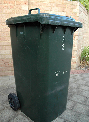 A Green Trash Bin On A Patio - Wheelie Bin (750x422), Png Download