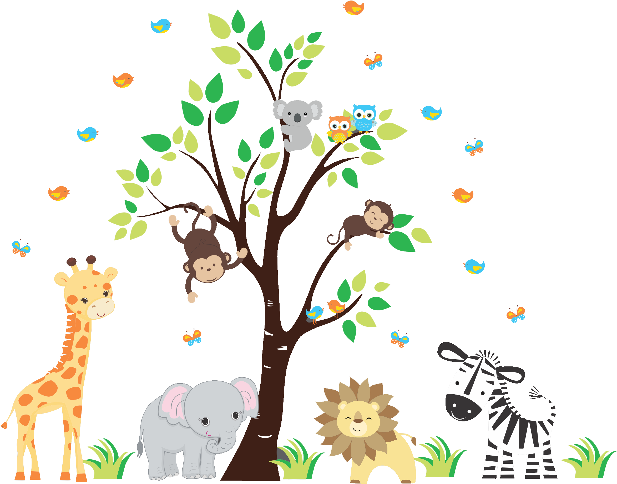 Nursery Wall Decals - Jungle Theme Room Babys (2521x2008), Png Download