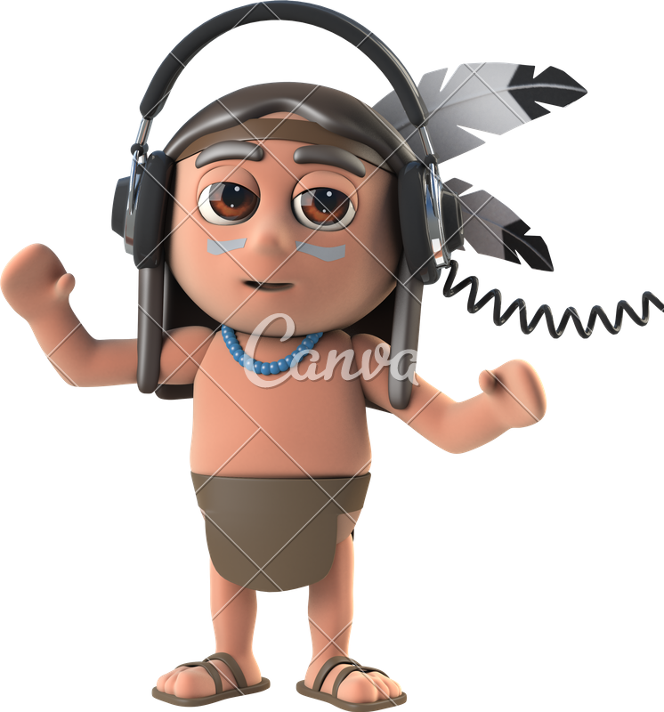 D Funny Indian Character Wears Headphones - Native American Question Mark (746x800), Png Download