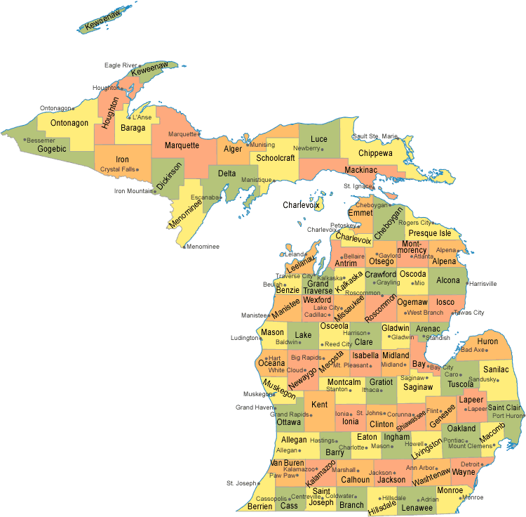 Michigan County Map - Michigan Map (750x736), Png Download