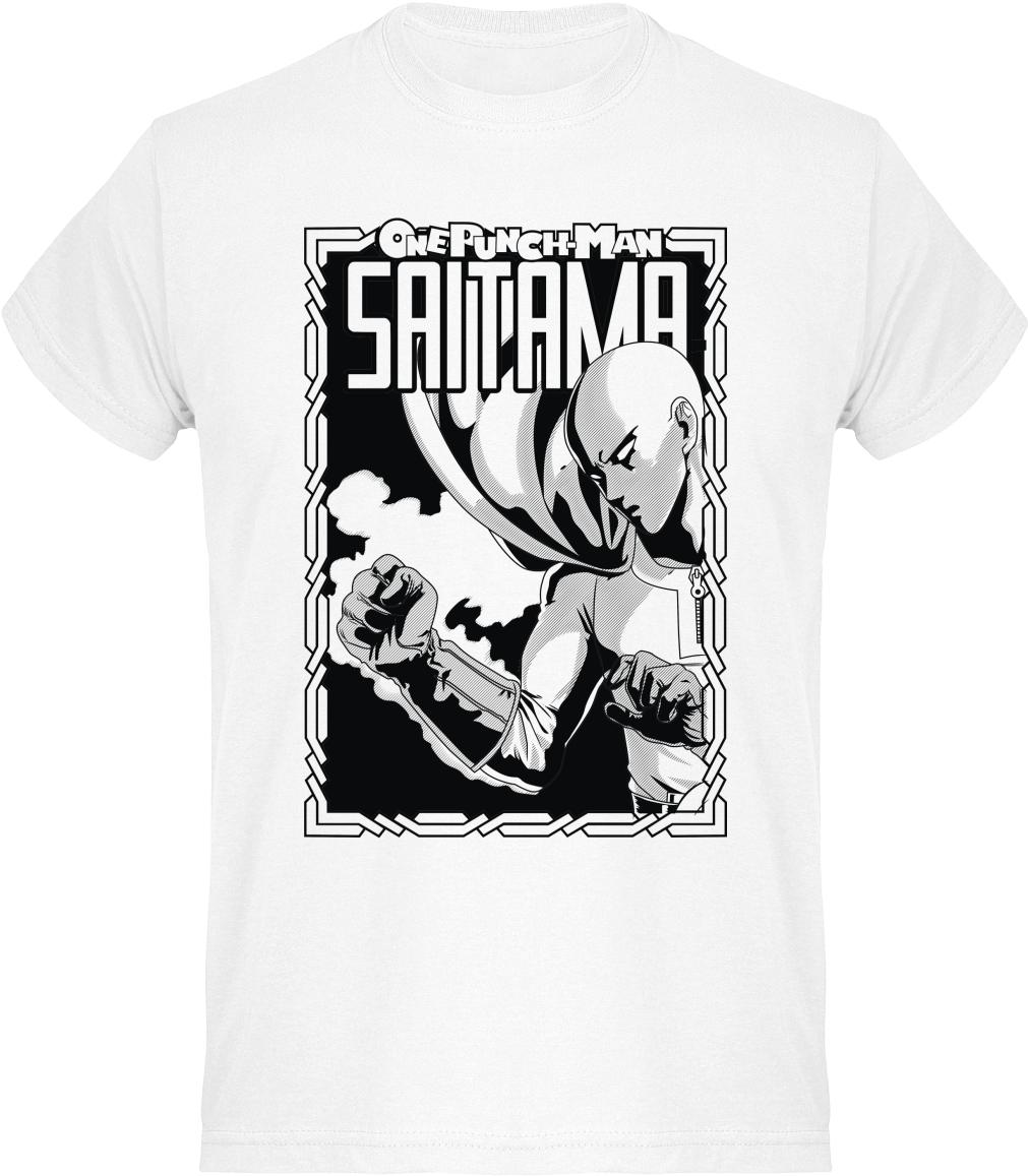 T Shirt Blanc One Punch Man De Saitama Par Shonen Arina - Camiseta Spiderman Blanco Y Negro (1010x1200), Png Download