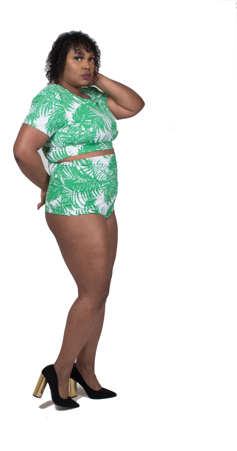 High Waist Bikini Bottoms In Green Leaves (1000x1500), Png Download