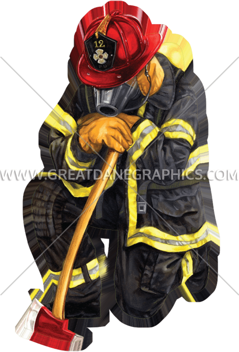 Kneeling Production Ready Artwork - Kneeling Firefighter Sticker (825x1289), Png Download