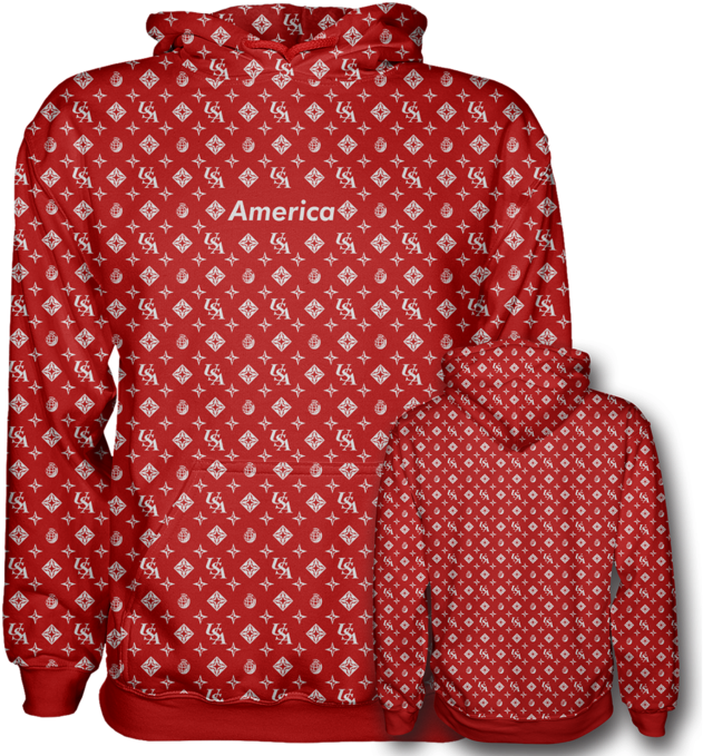 American Supreme Full Print Hoodie - Kain Panjang Kepala 2 Sisi 454 By Unknown (690x690), Png Download