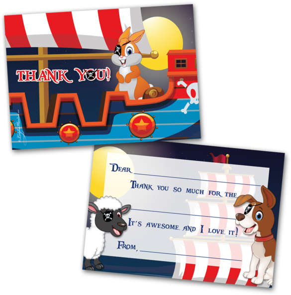 10 Kids Thank You Cards Animal Pirates Themed And 10 - Cartoon (600x600), Png Download
