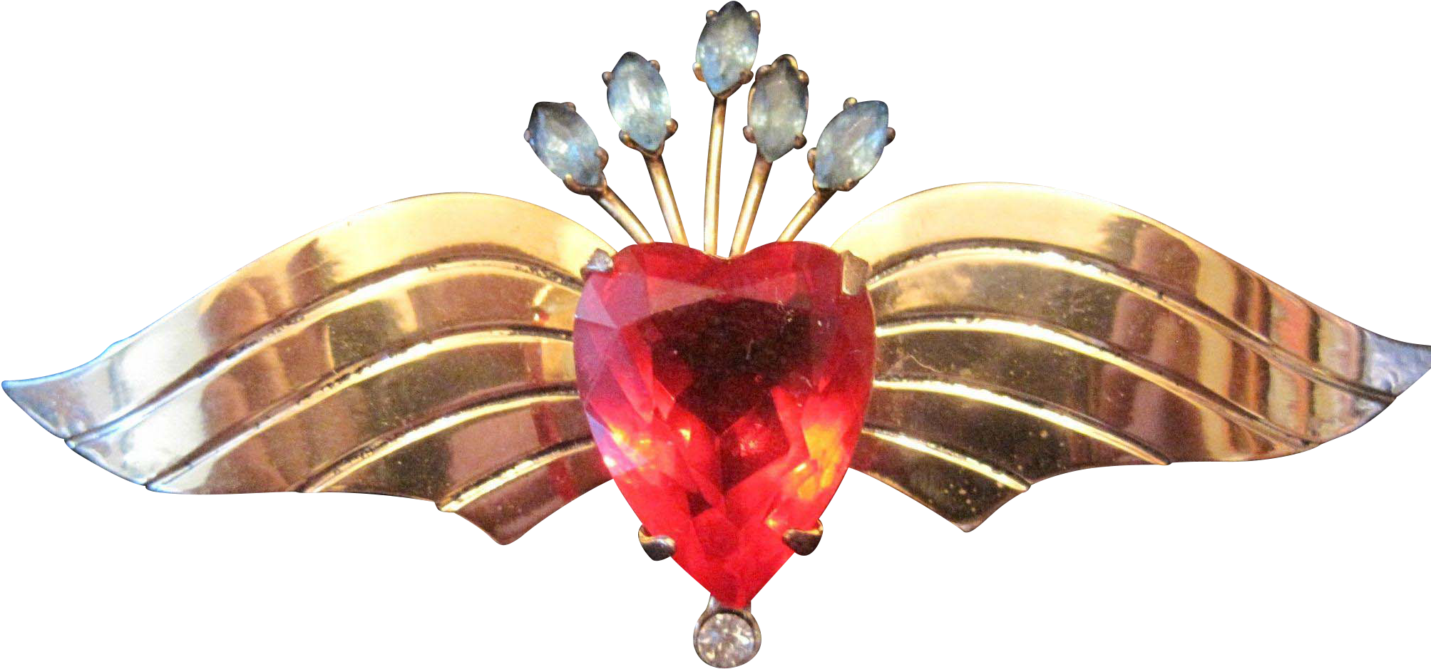 Sterling Coro Broach Pin W/gold Plate Wings & Heart - Ruby (2006x2006), Png Download