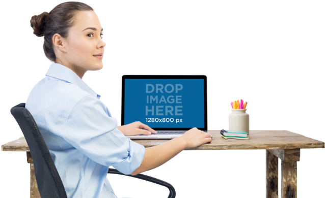 Png Macbook Mockup Of A Beautiful Woman Working At - Foursquare Check In Here (640x480), Png Download