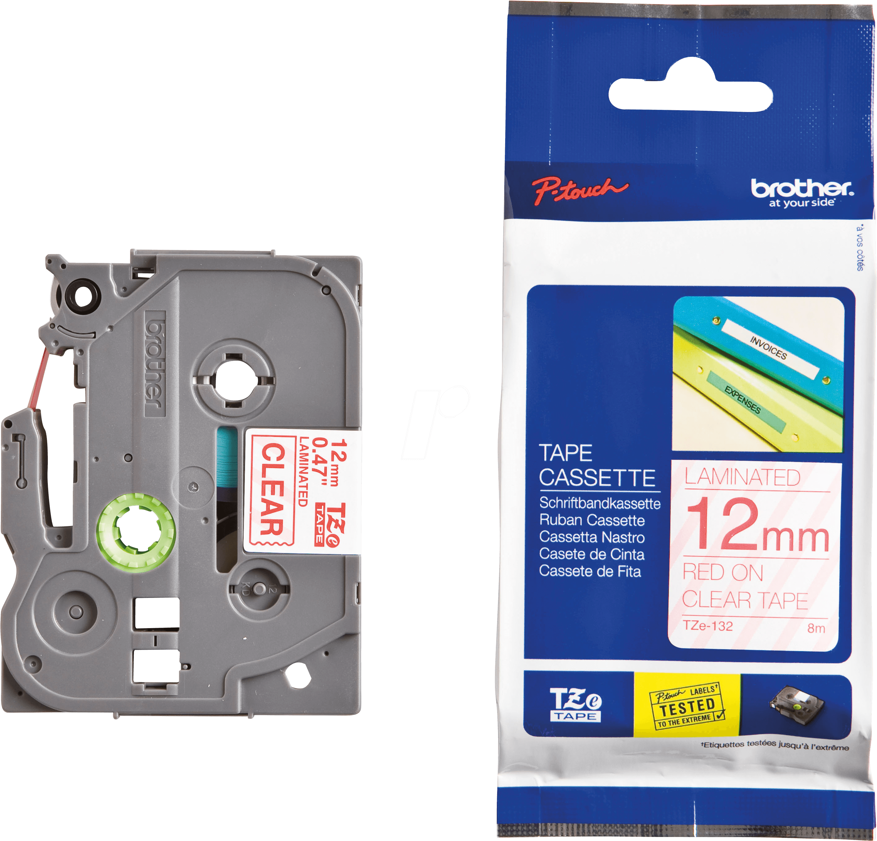 Brother Labelling Tape Cassette / 12 Mm / Red/clear - Brother Tapes Tze 232 (3000x2787), Png Download