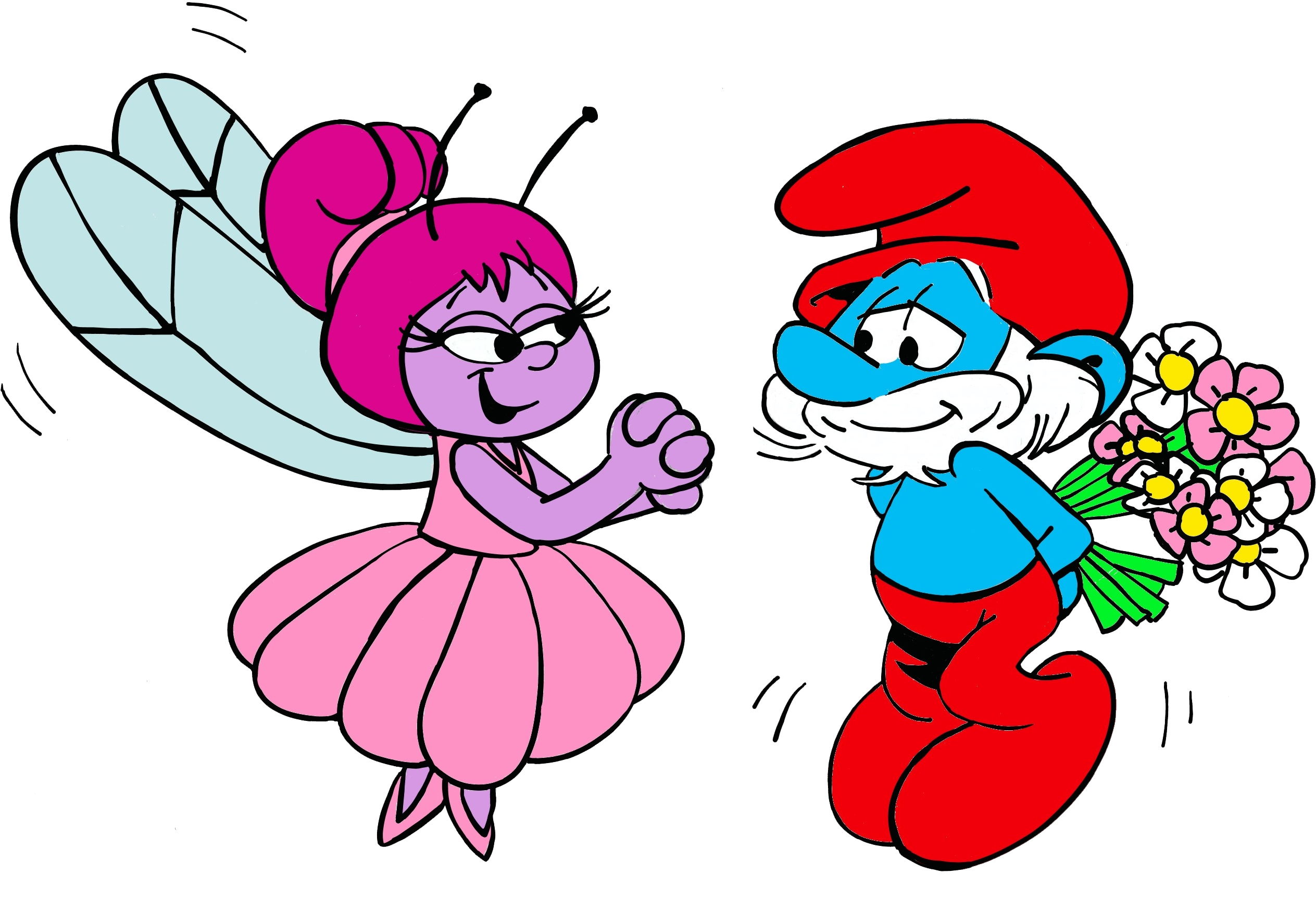 Papa Smurf And Flowerbell - Papa Smurf With Flowers (2716x1852), Png Download