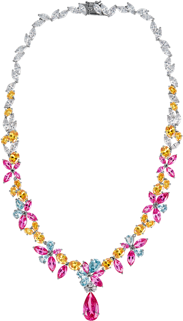Georgette Floral Pink Pendant Necklace - Necklace Pink (1200x1200), Png Download
