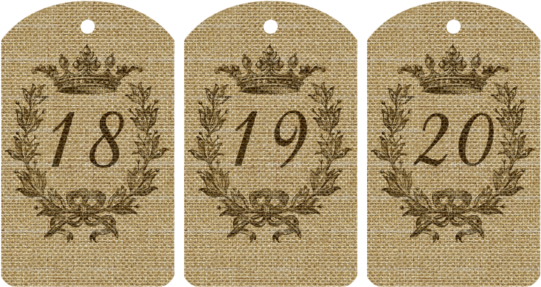 Thecottagemarket Burlapnumbertags 4 Zpsdb37e2cf - Vintage Kronen-und Wreath-kunst Grußkarte (819x1024), Png Download