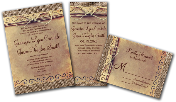 Rustic Country Vintage Burlap Wedding Invitations - Rustic Themed Wedding Invitations (600x348), Png Download
