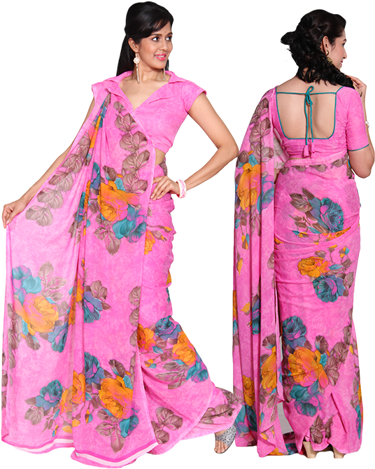 Vishnu Pink Color Saree - Silk (2500x685), Png Download