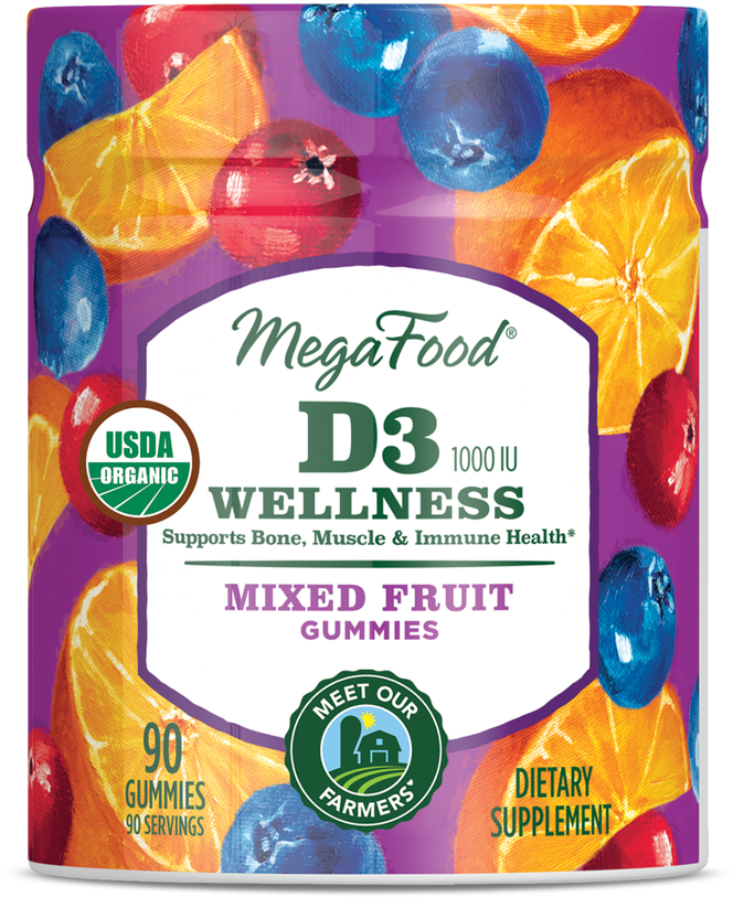 Mega Food -d3 Wellness Gummy Mixed Fruit, 90 Count - Megafood (1000x1000), Png Download