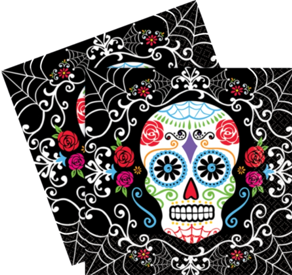 Day Of The Dead Party Napkins Pk36 - Day Of The Dead Mask Background (600x565), Png Download