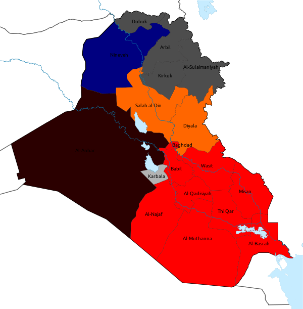 Colours Show The Largest List Per Governorate - Iraq Capital City Map (600x611), Png Download