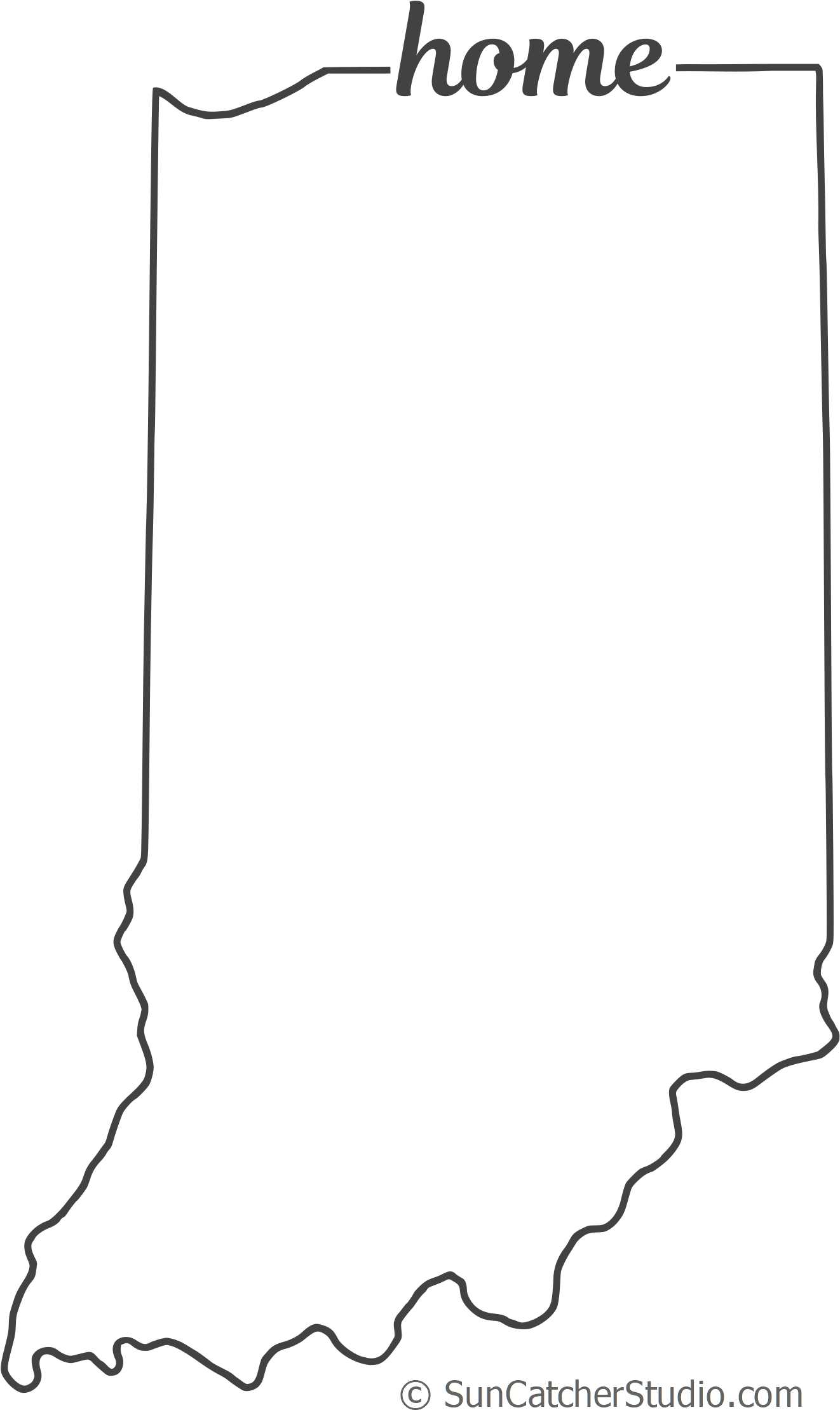 Free Indiana Outline With Home On Border, Cricut Or - Line Art (1427x2300), Png Download