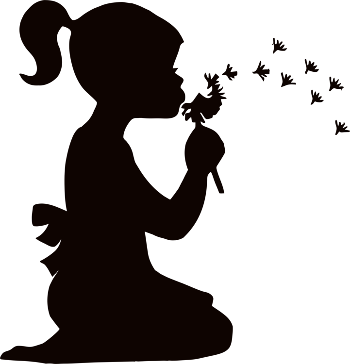 Silhouette Dandelion Child Drawing Mural - Silhouette Girl Blowing Dandelion (721x750), Png Download