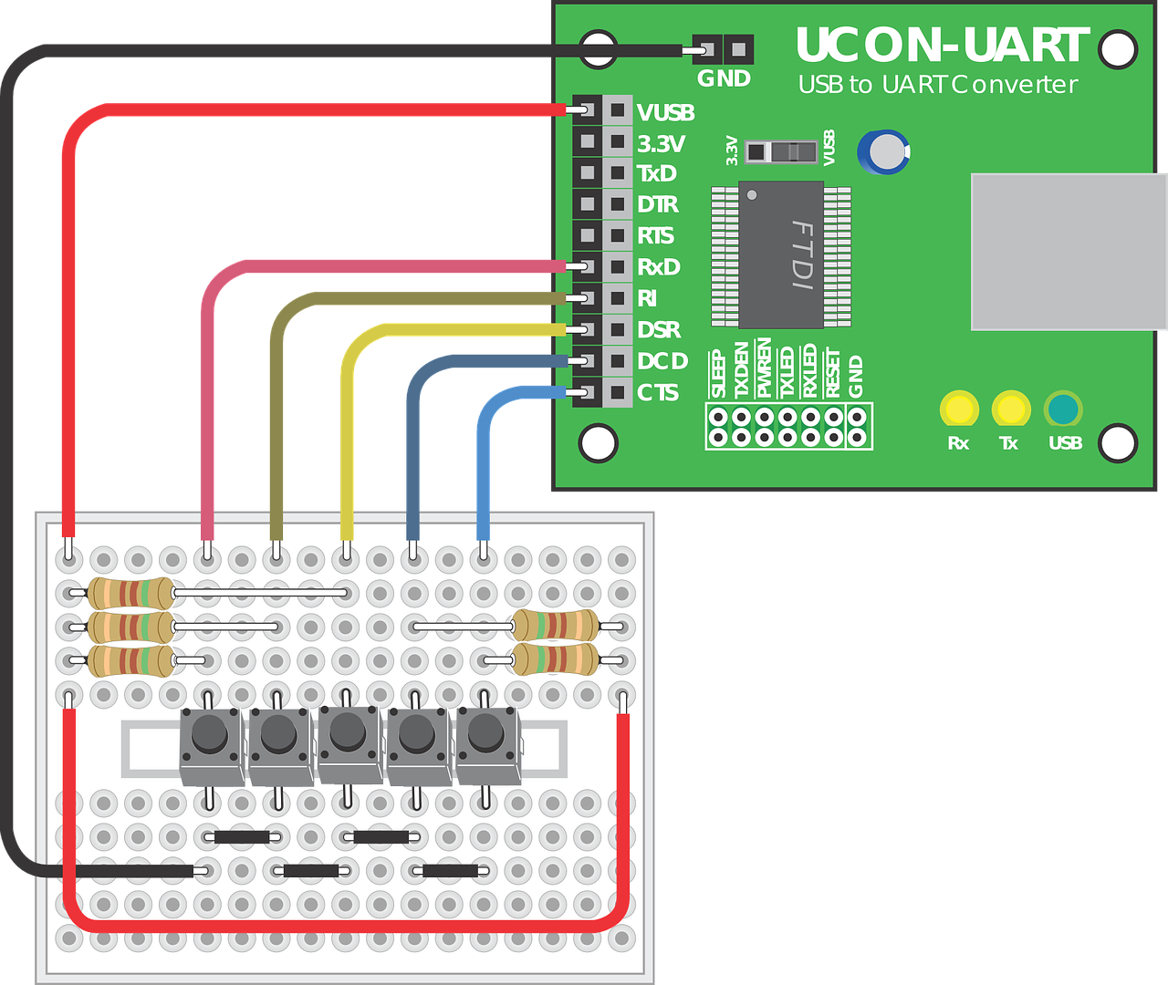 Ucon-uart Breadboard Electronics Circuit - Uart On A Pcb (1280x1080), Png Download
