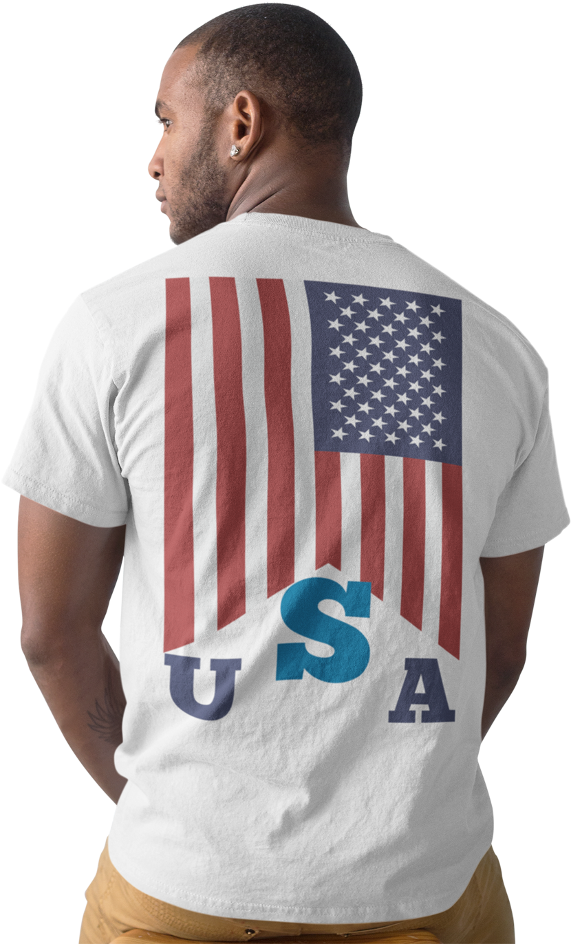 American Flag Black And White - White T Shirt Back Black Man (1920x1440), Png Download