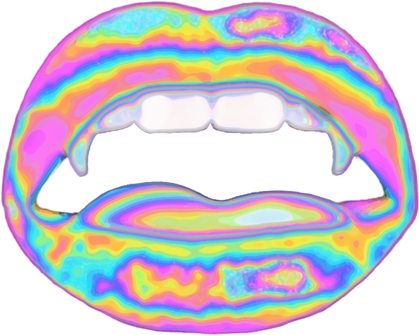 Lips Vampire Halloween Teeth Face Holographic - Illustration (1024x1024), Png Download