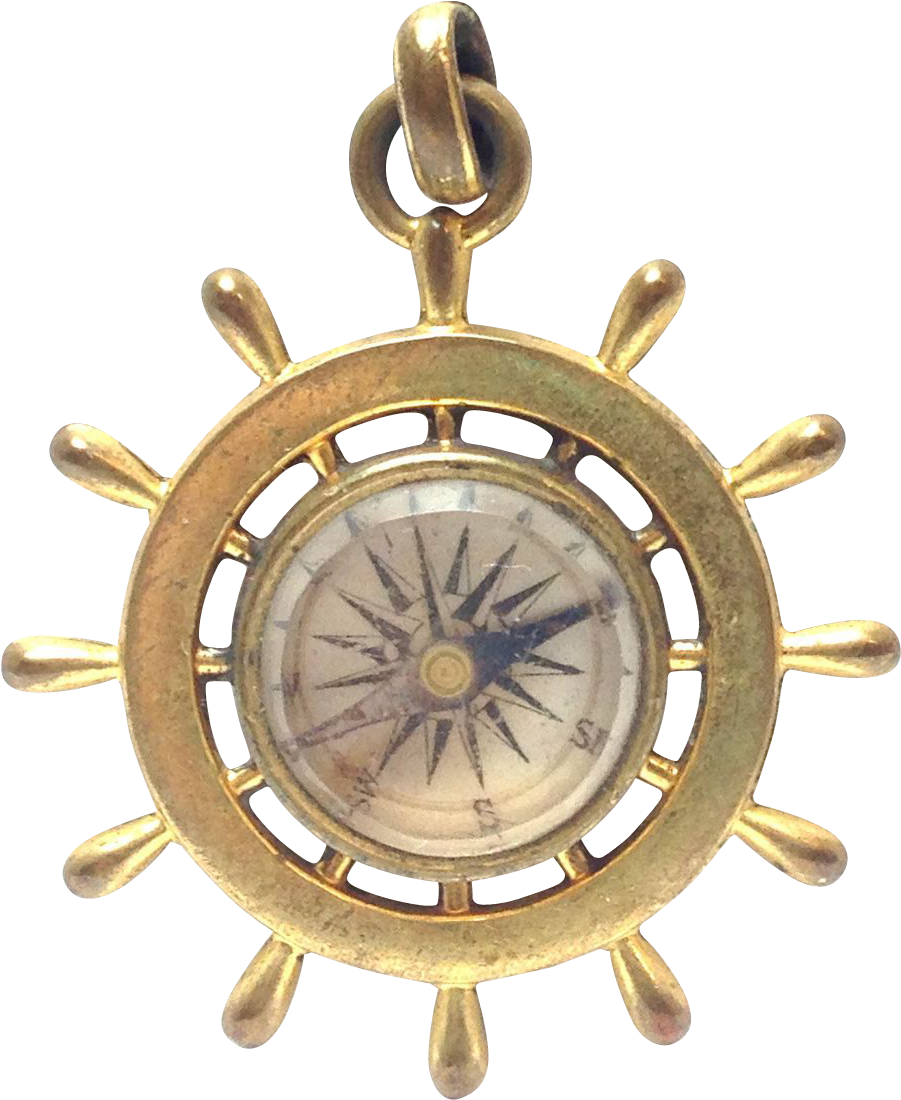 Antique Captains Ship Wheel Compass , Charm, Or Pendant - Brass (1099x1099), Png Download