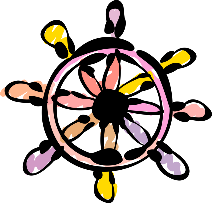 Vector Illustration Of Ship's Helm Wheel Or Boat's (730x700), Png Download