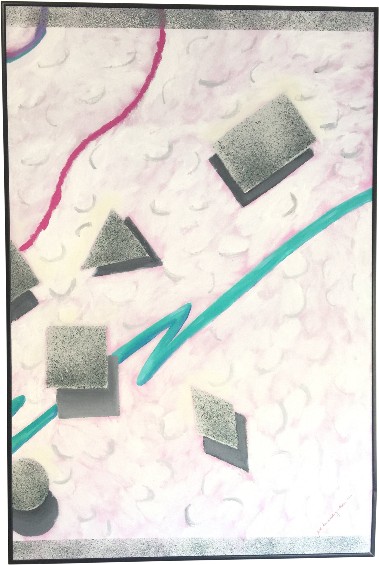 Vintage Floating Geometric Shapes Painting, 1980s - Illustration (1375x2048), Png Download